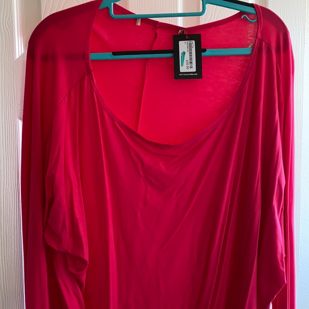 Hot pink TART tunic top with runched sides.